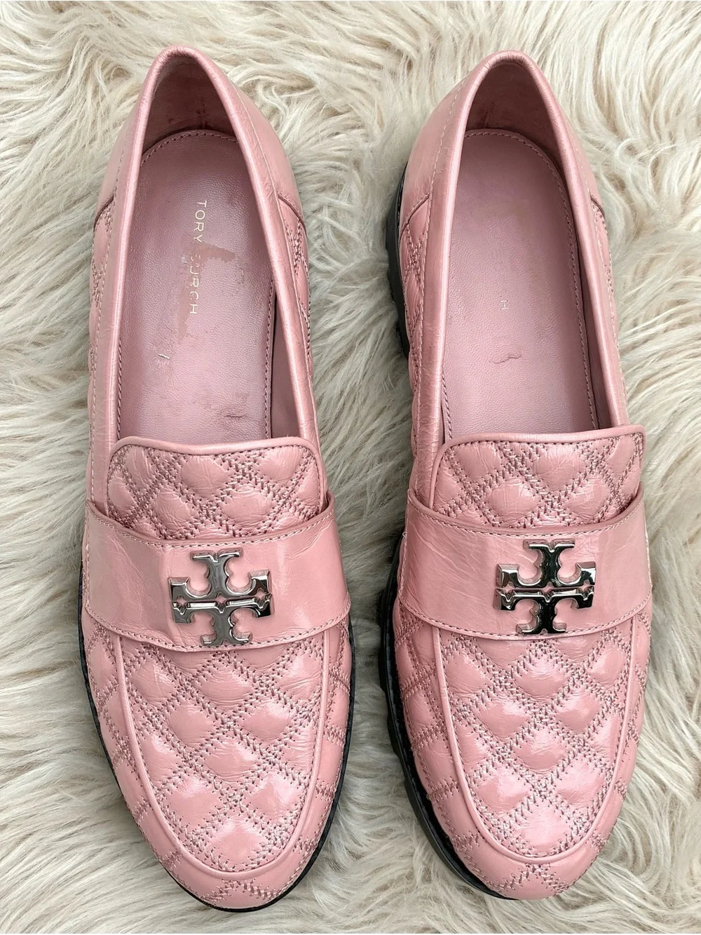 Tory Burch NWOT Women's Pink Mini Everly Chunky Leather Loafers Sz 10